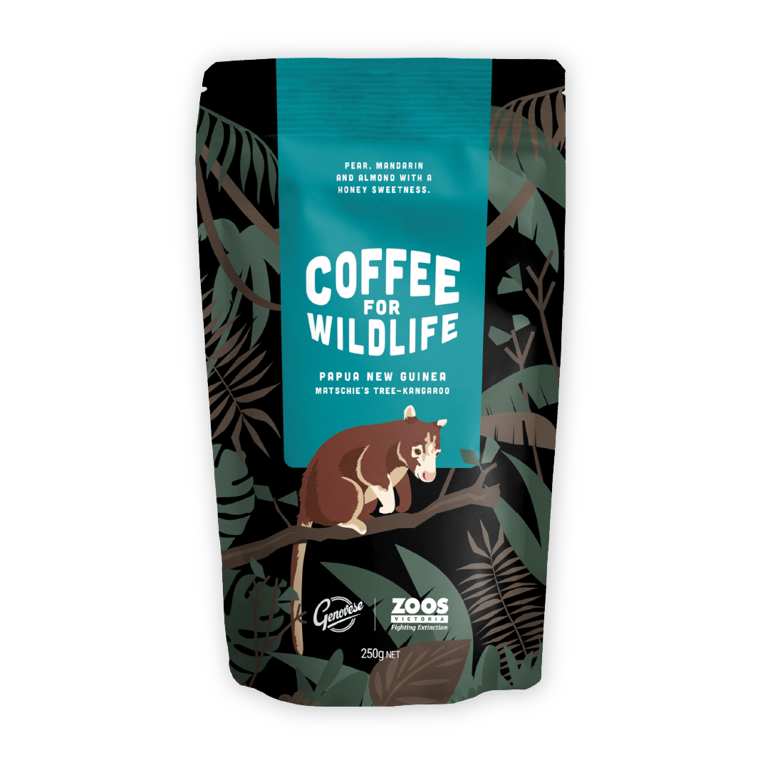 A bag of coffee with an image of a Tree Kangaroo