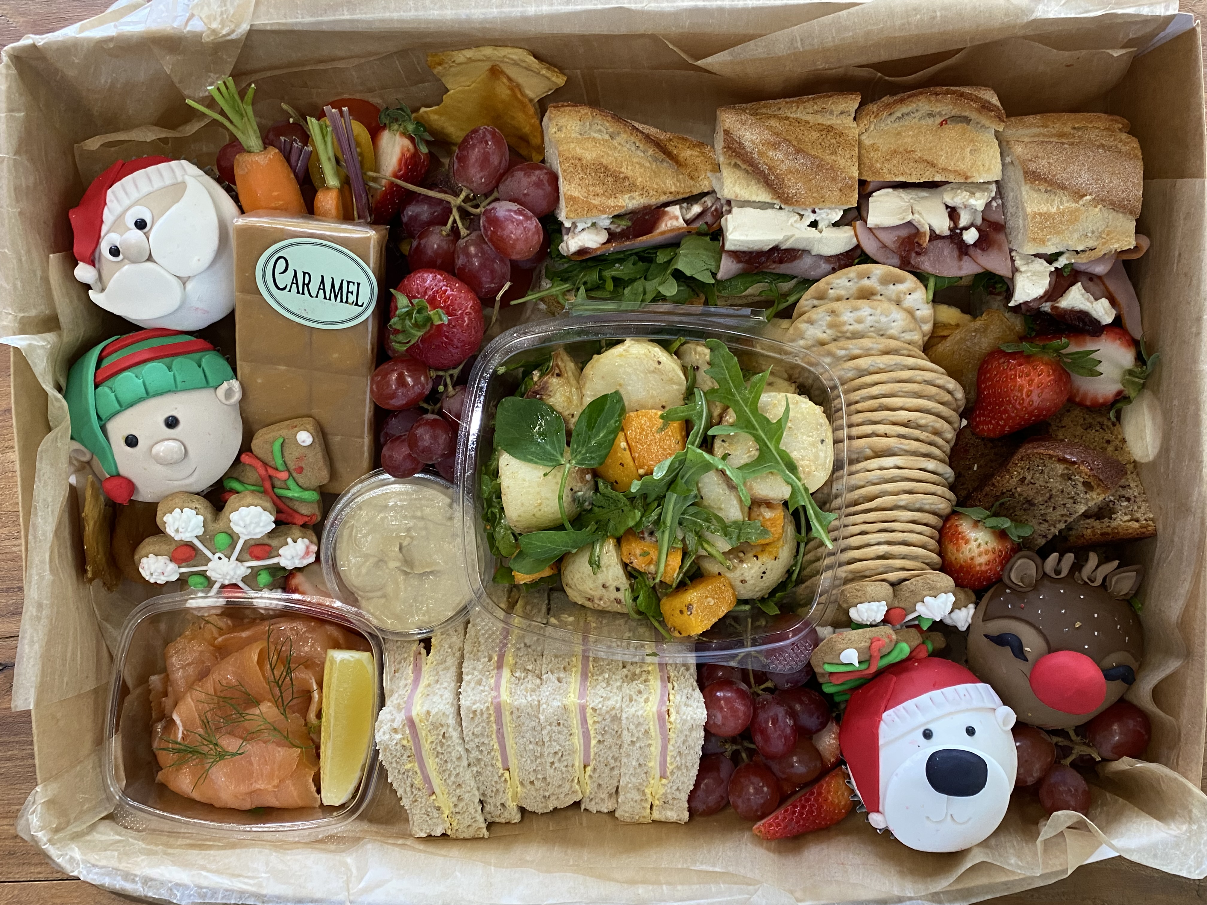 A hamper of Christmas-themed food